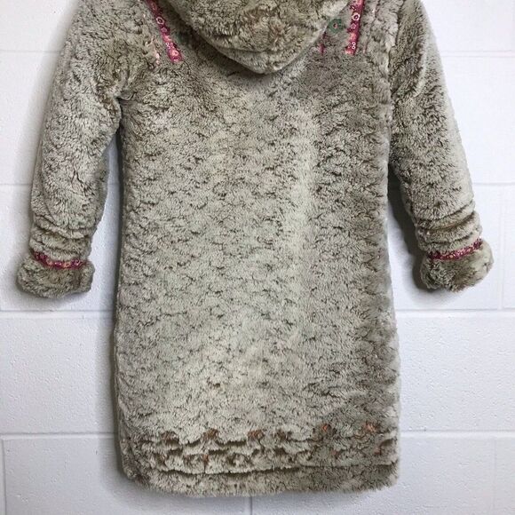 Oilily Girls Long Sherpa Coat Hooded Full Zip Embroidered Ribbons Size 140 10Y - Picture 6 of 12